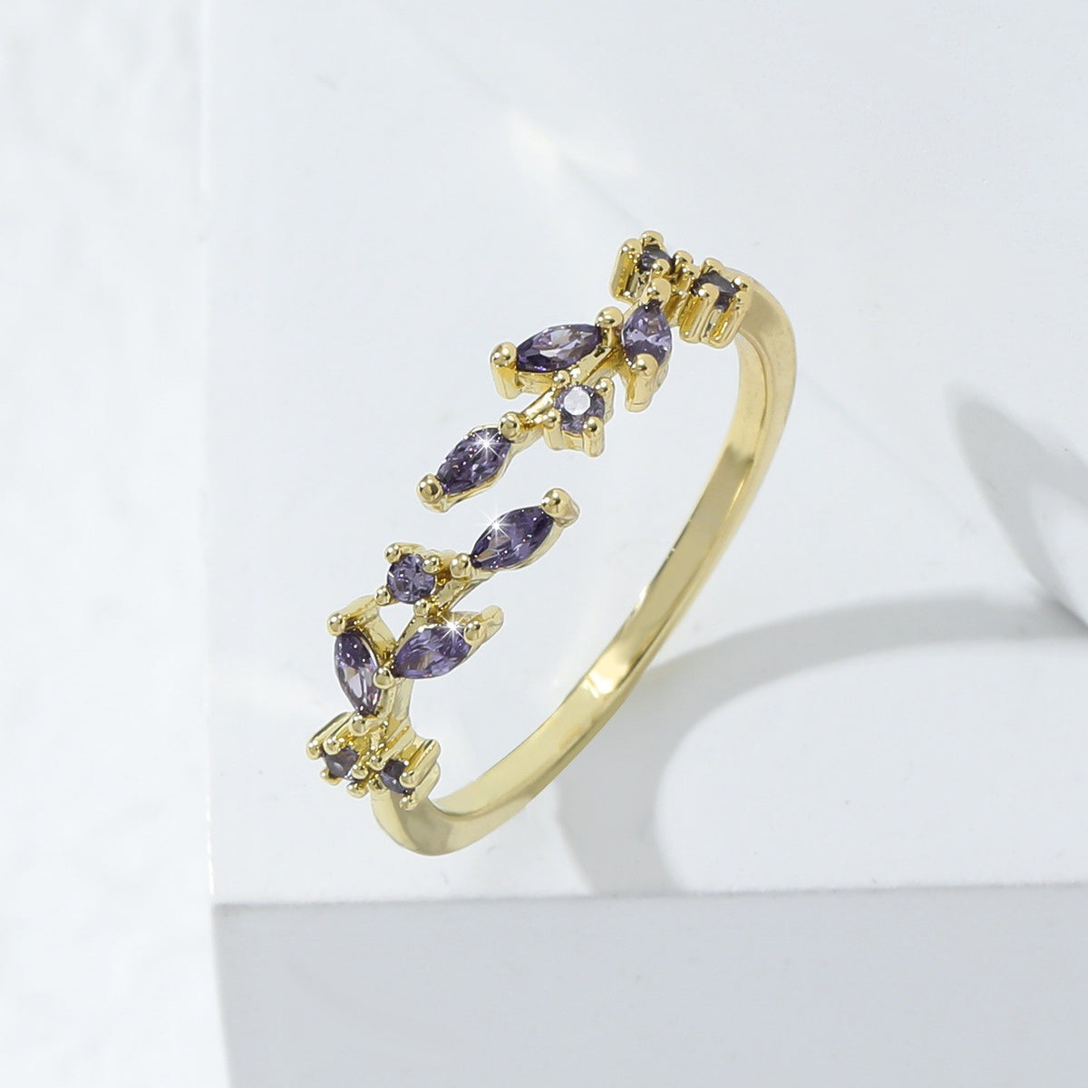 Colorful Gemstone Leaf Open Ring