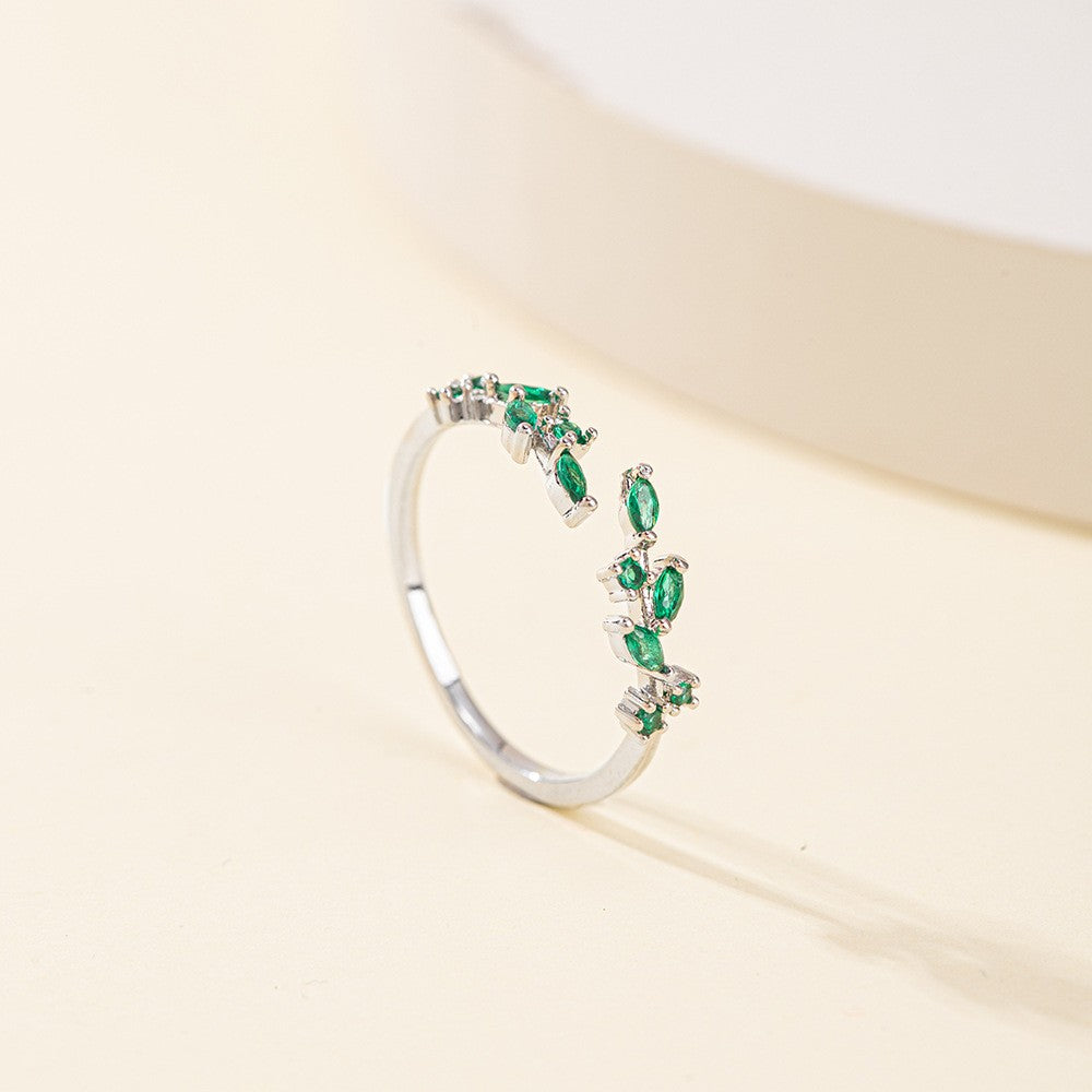Colorful Gemstone Leaf Open Ring