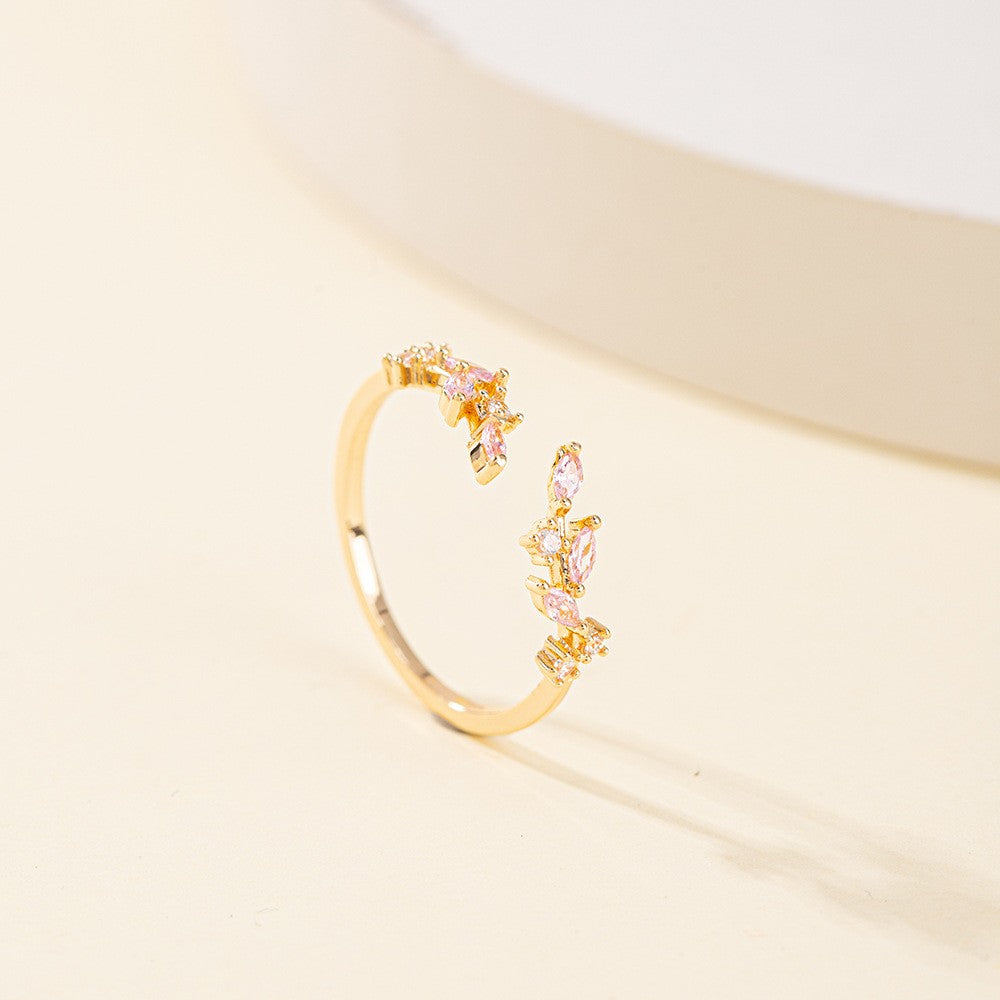 Colorful Gemstone Leaf Open Ring