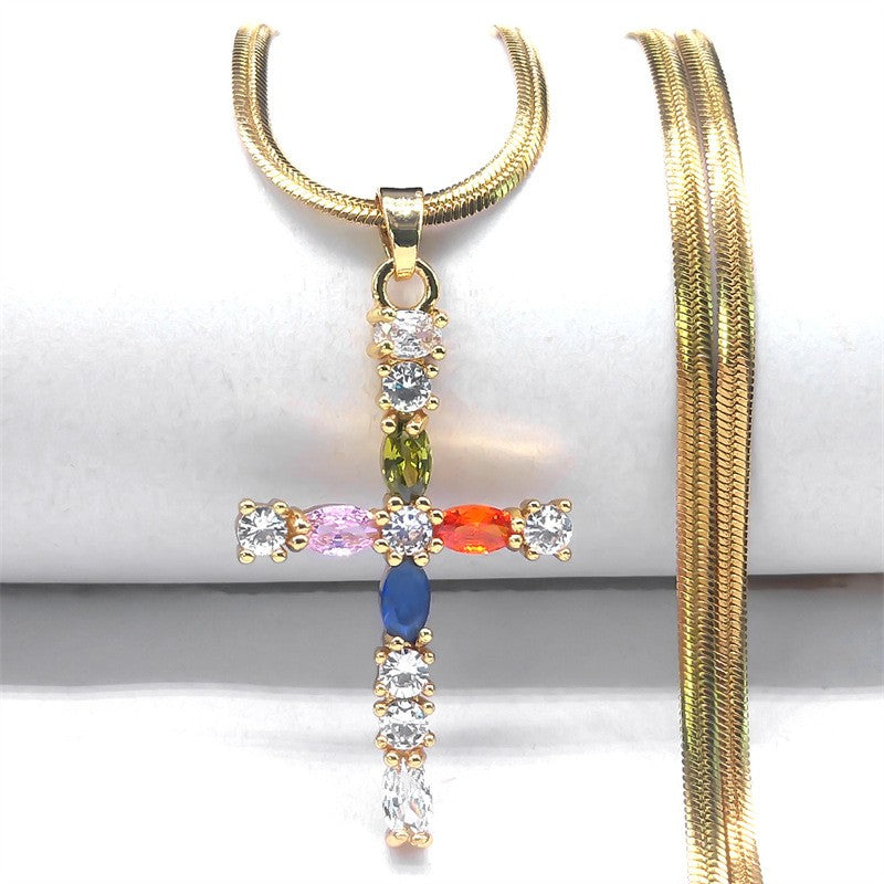 Multicolor Crystal Cross Necklace