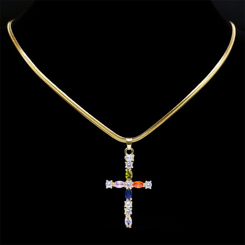 Multicolor Crystal Cross Necklace