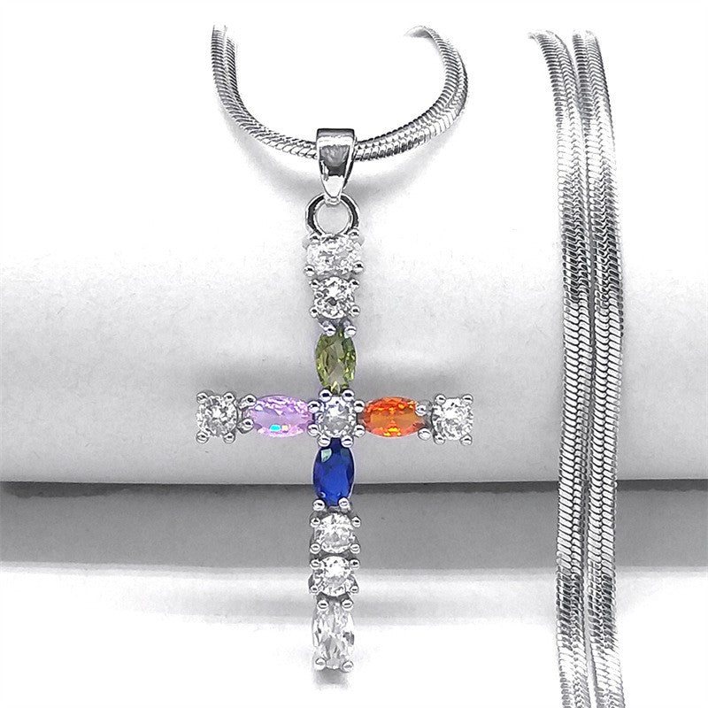 Multicolor Crystal Cross Necklace