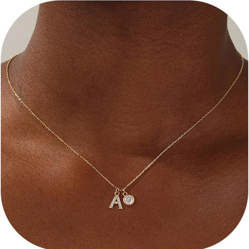 Crystal Initial & Round Charm Necklace