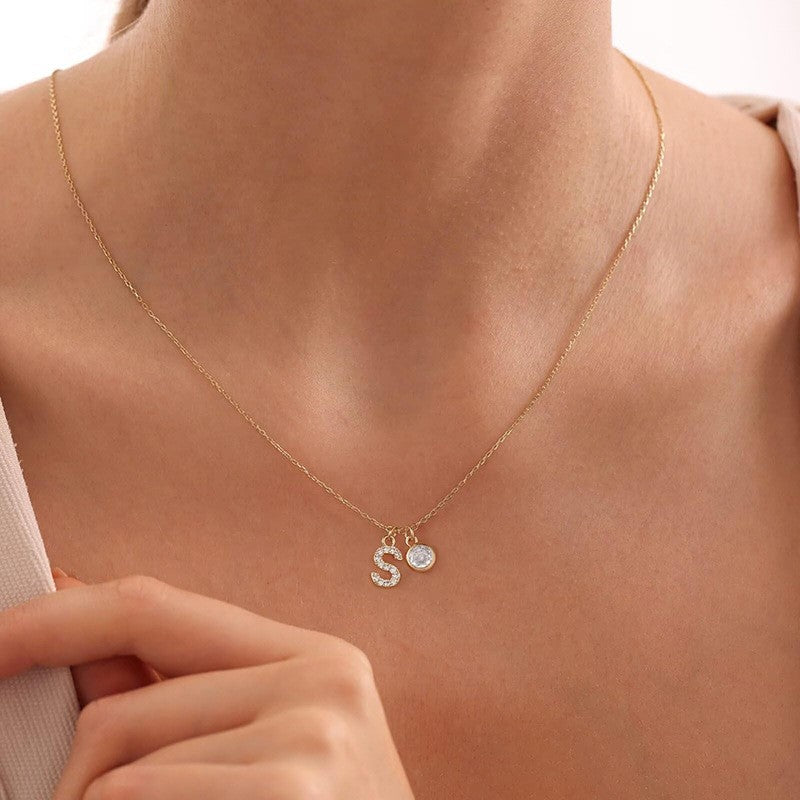 Crystal Initial & Round Charm Necklace
