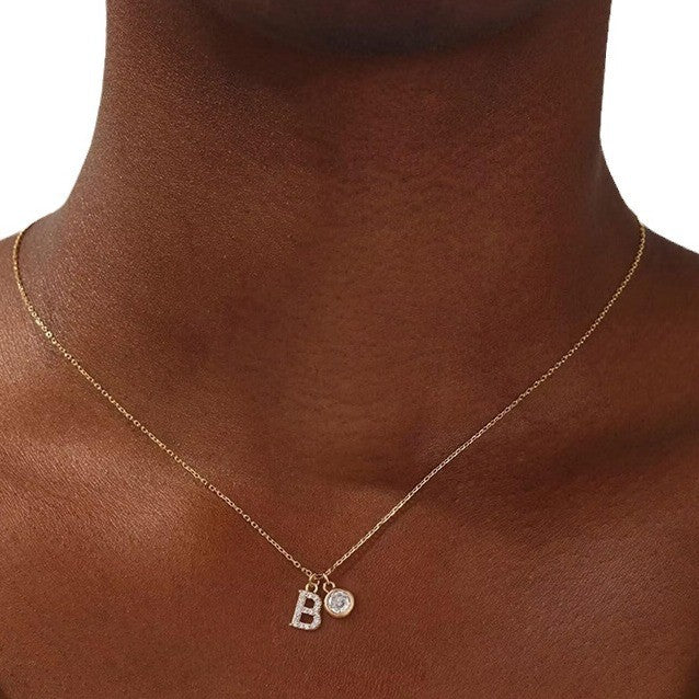 Crystal Initial & Round Charm Necklace