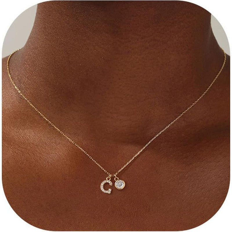 Crystal Initial & Round Charm Necklace