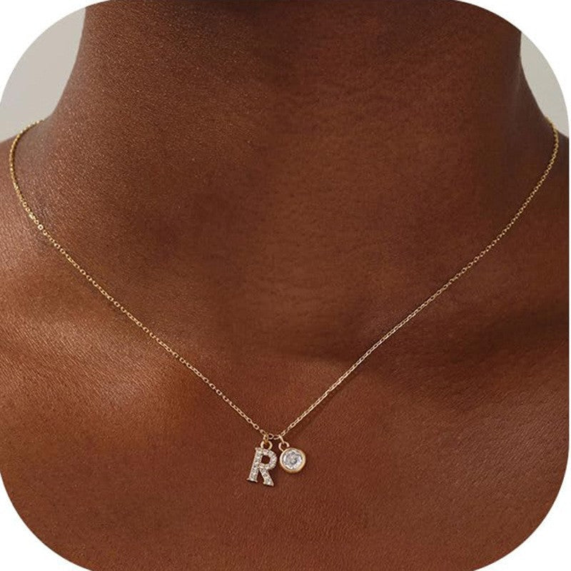Crystal Initial & Round Charm Necklace
