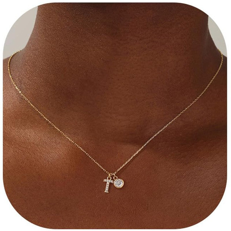 Crystal Initial & Round Charm Necklace