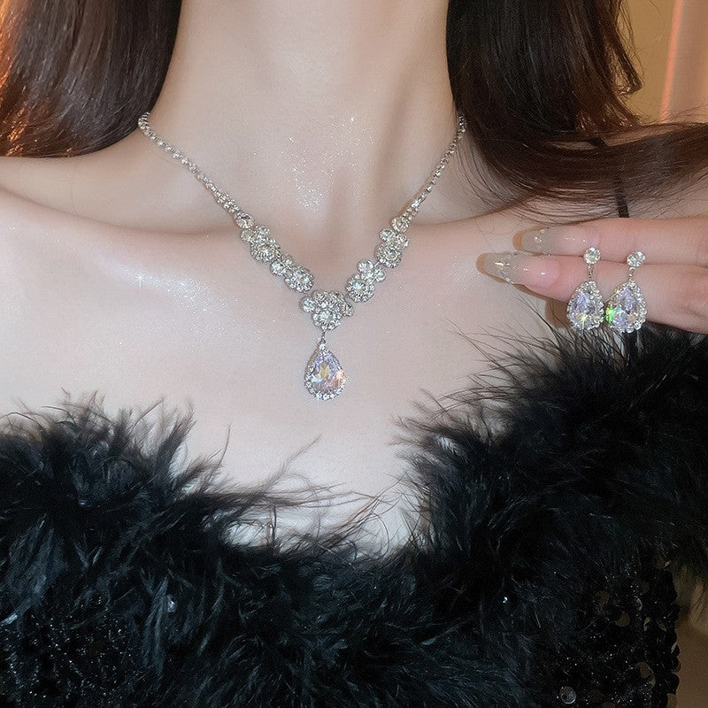 Cluster Crystal Teardrop Necklace & Earring Set