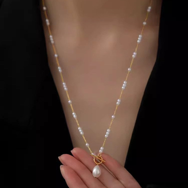Pearl T-Clasp Pendant Necklace
