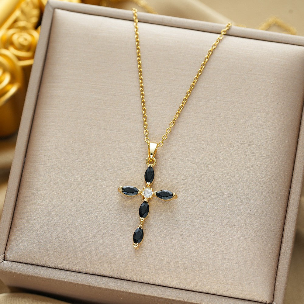 Marquise Stone Cross Necklace