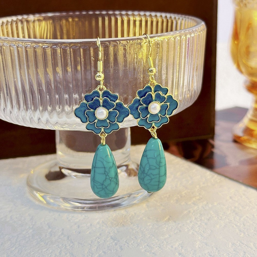 Blue Floral Turquoise Drop Earrings