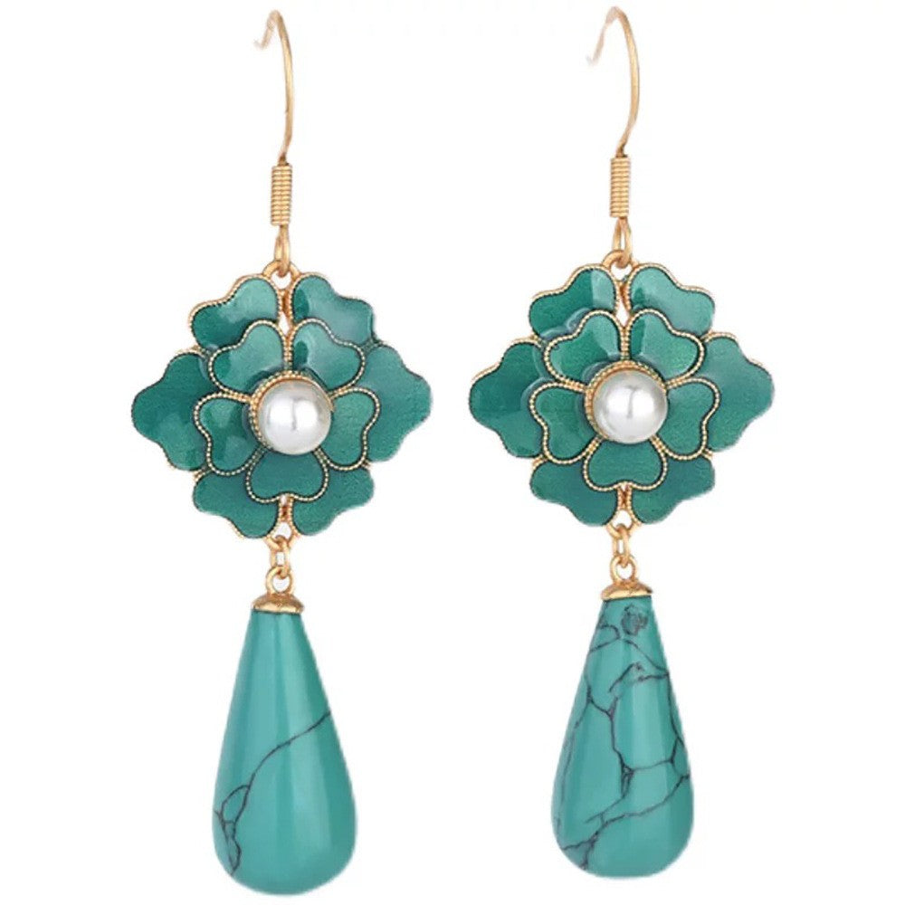 Blue Floral Turquoise Drop Earrings