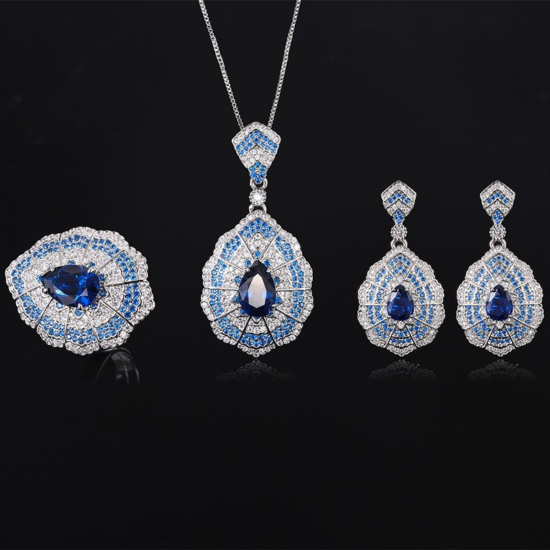 Blue Crystal Halo Jewelry Set