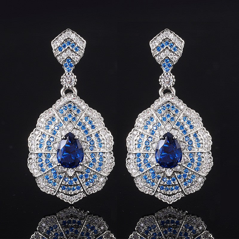 Blue Crystal Halo Jewelry Set
