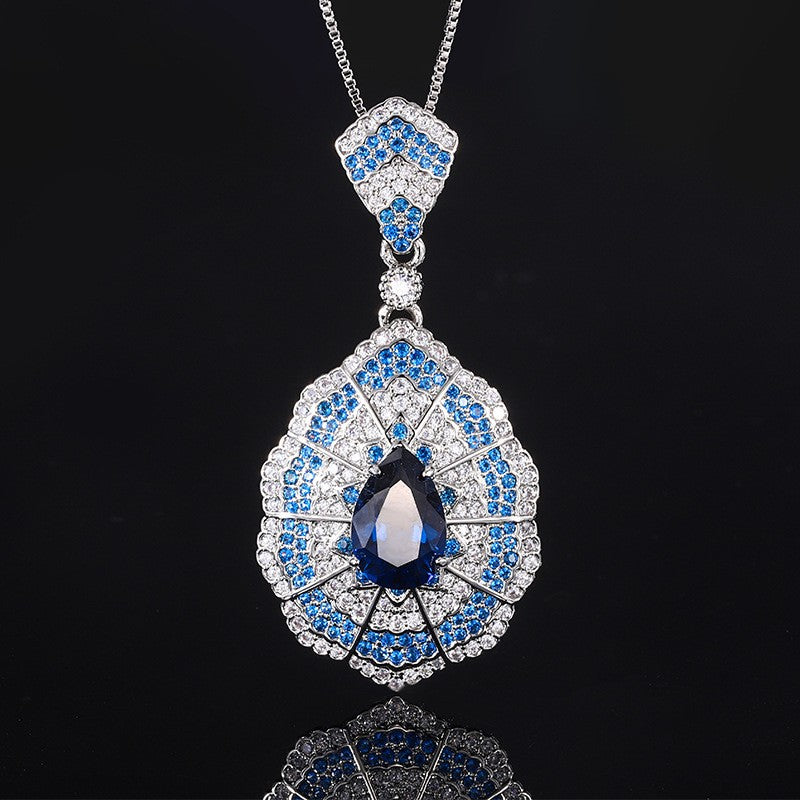 Blue Crystal Halo Jewelry Set