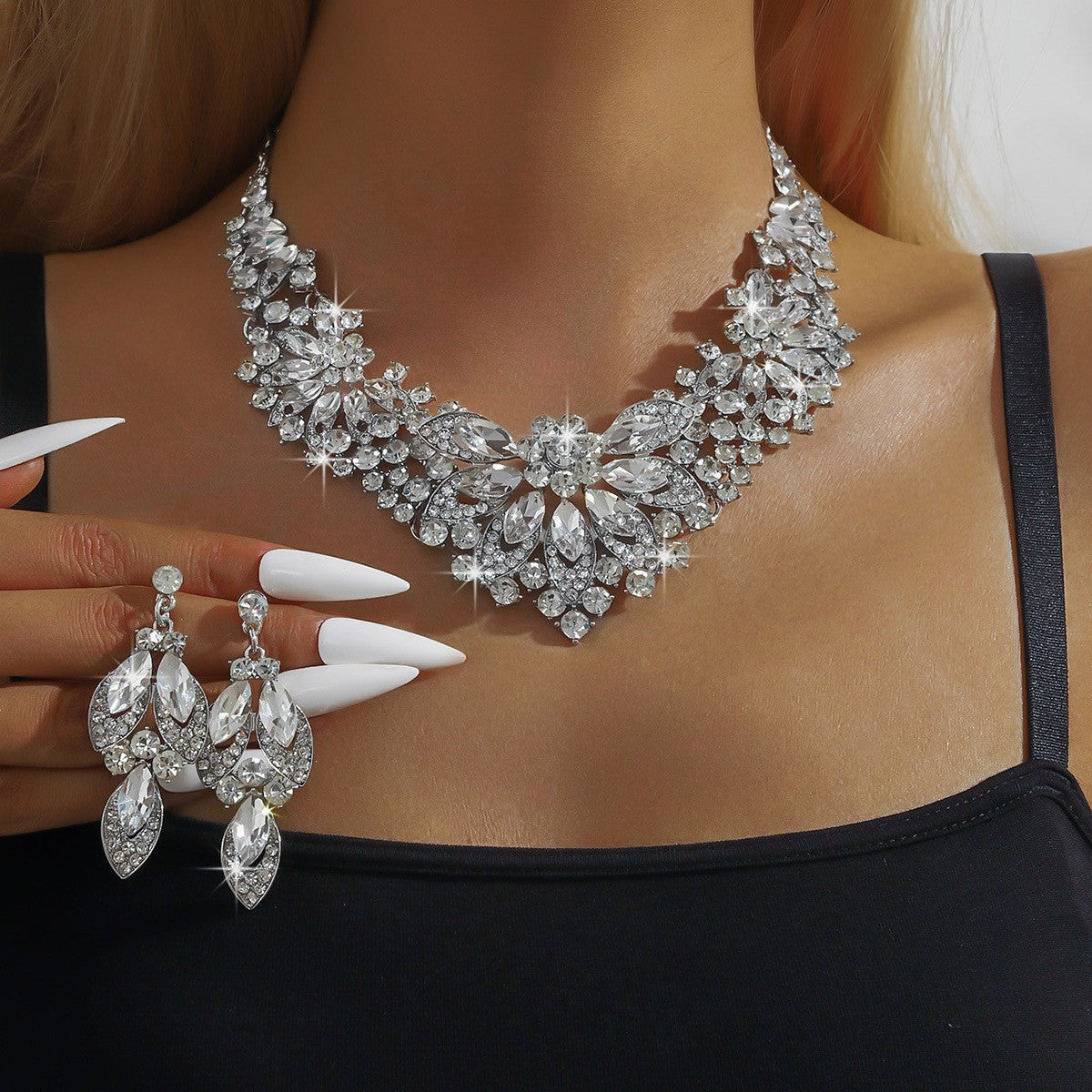 Crystal Marquise Collar Necklace & Earring Set
