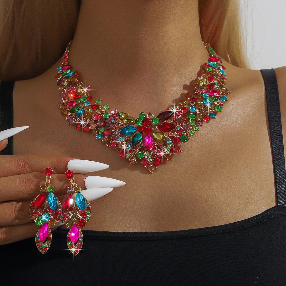 Crystal Marquise Collar Necklace & Earring Set