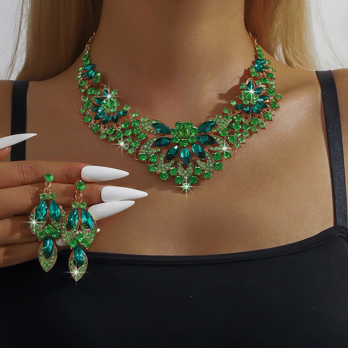 Crystal Marquise Collar Necklace & Earring Set
