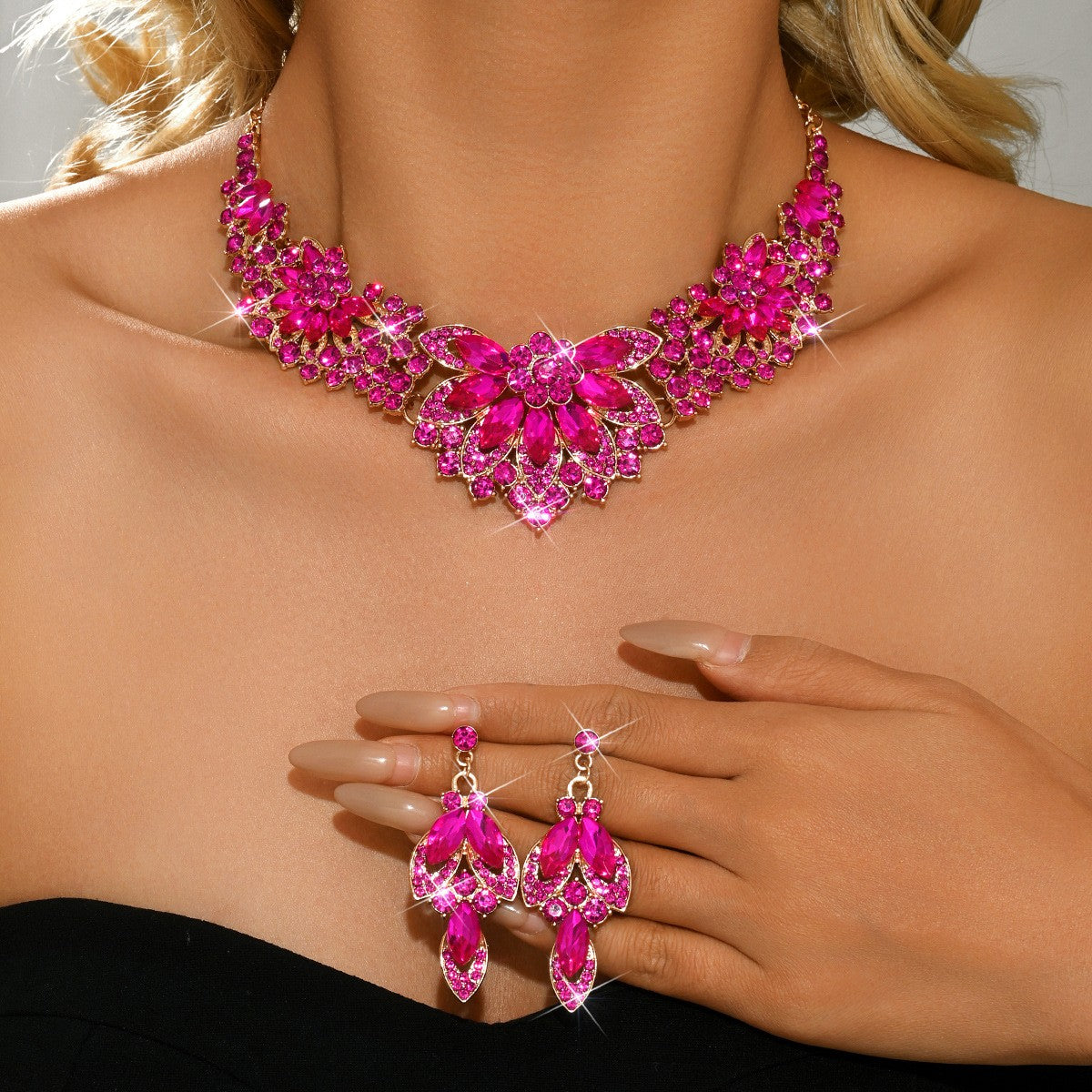 Crystal Marquise Collar Necklace & Earring Set