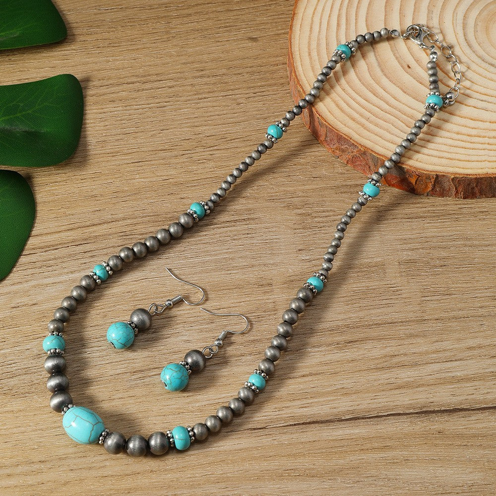 Antique Silver & Turquoise Bead Jewelry Set