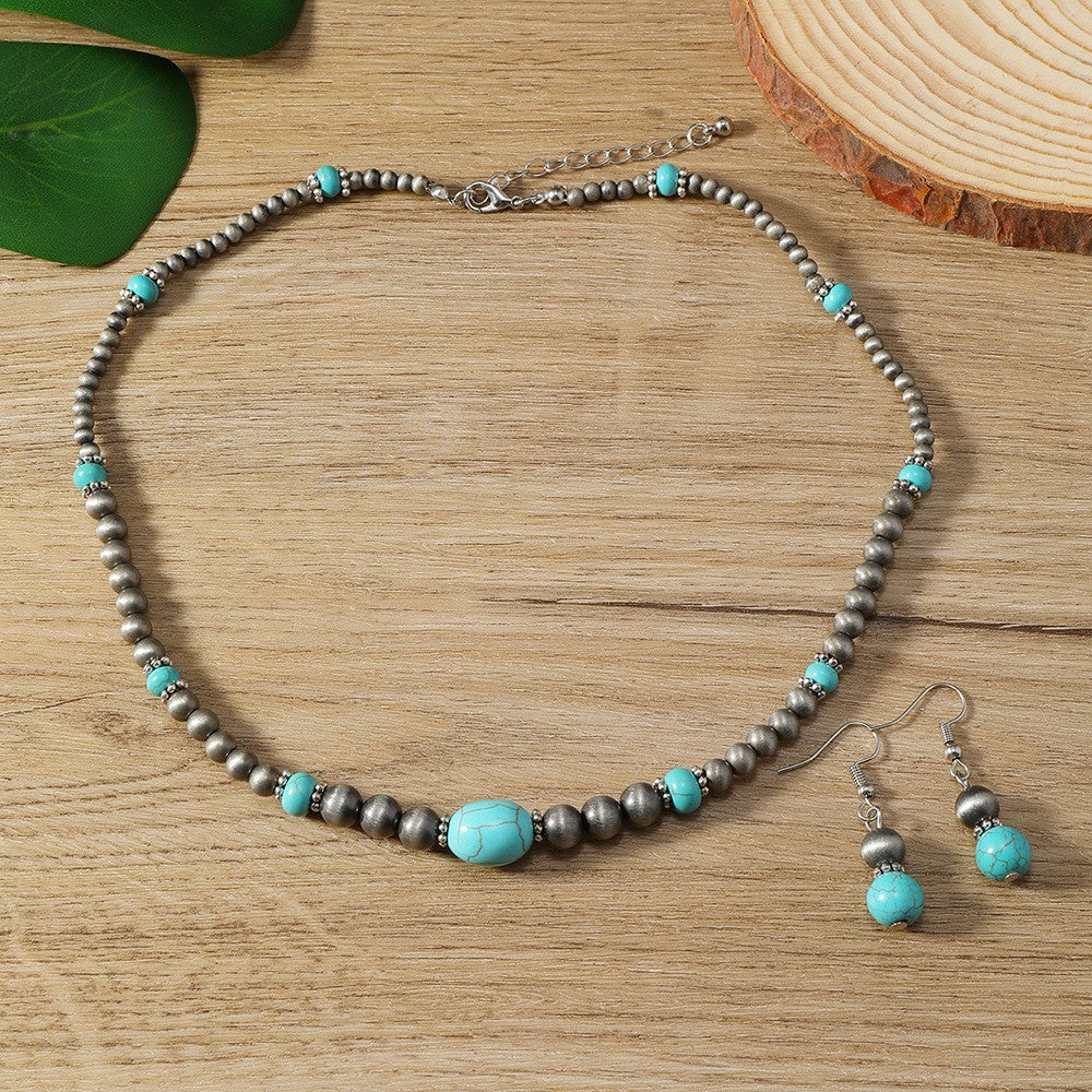 Antique Silver & Turquoise Bead Jewelry Set