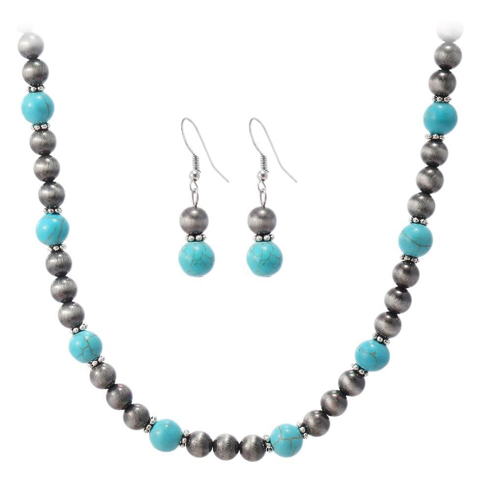 Antique Silver & Turquoise Bead Jewelry Set