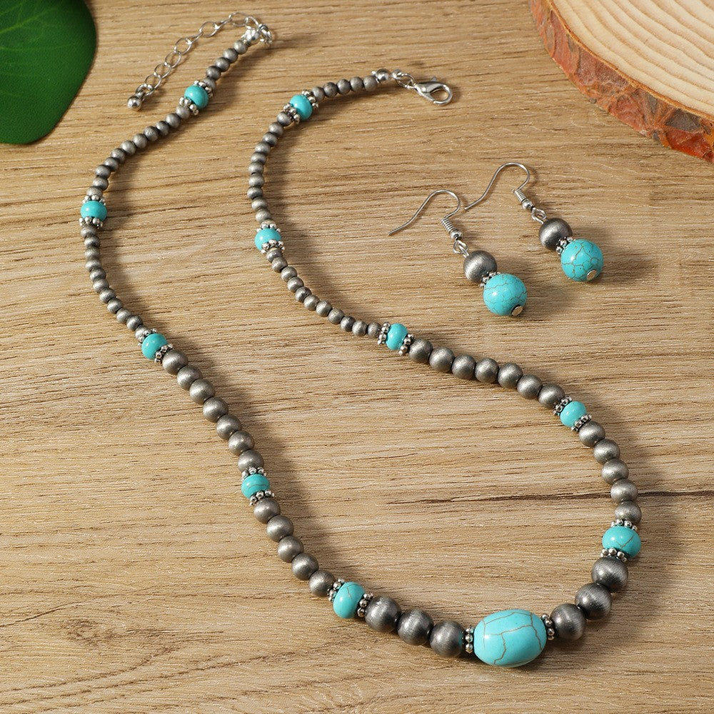 Antique Silver & Turquoise Bead Jewelry Set