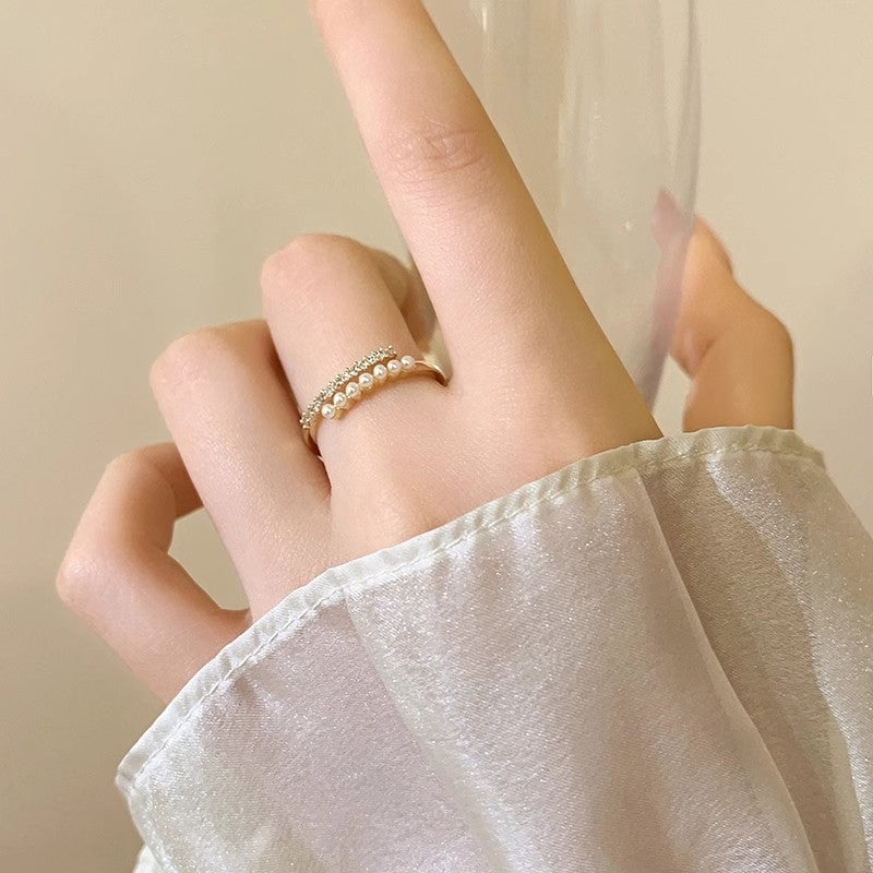 Pearl & Crystal Bypass Ring