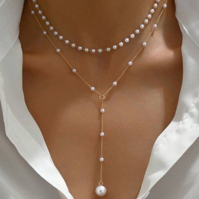 Layered Pearl Y-Necklace