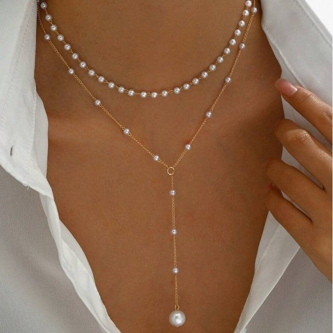 Layered Pearl Y-Necklace