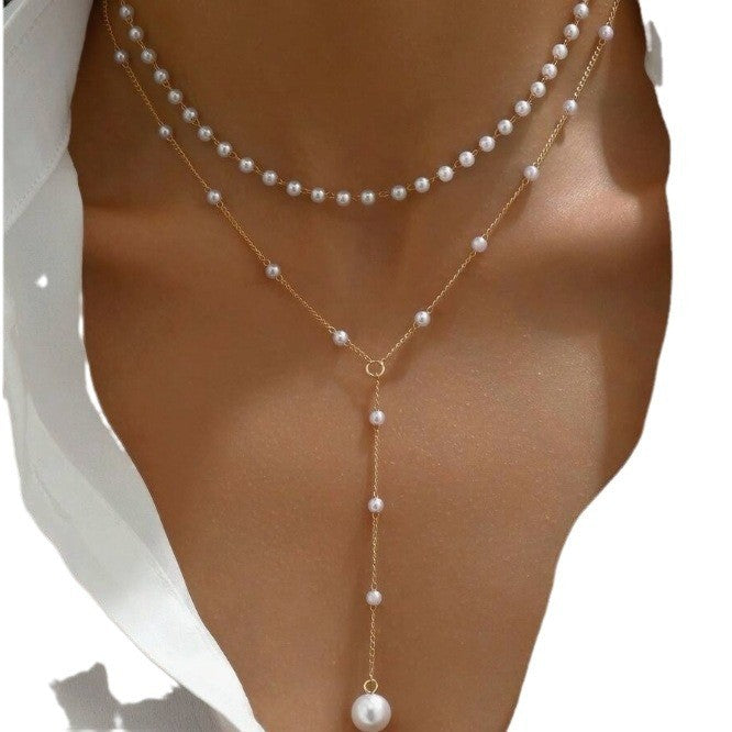 Layered Pearl Y-Necklace