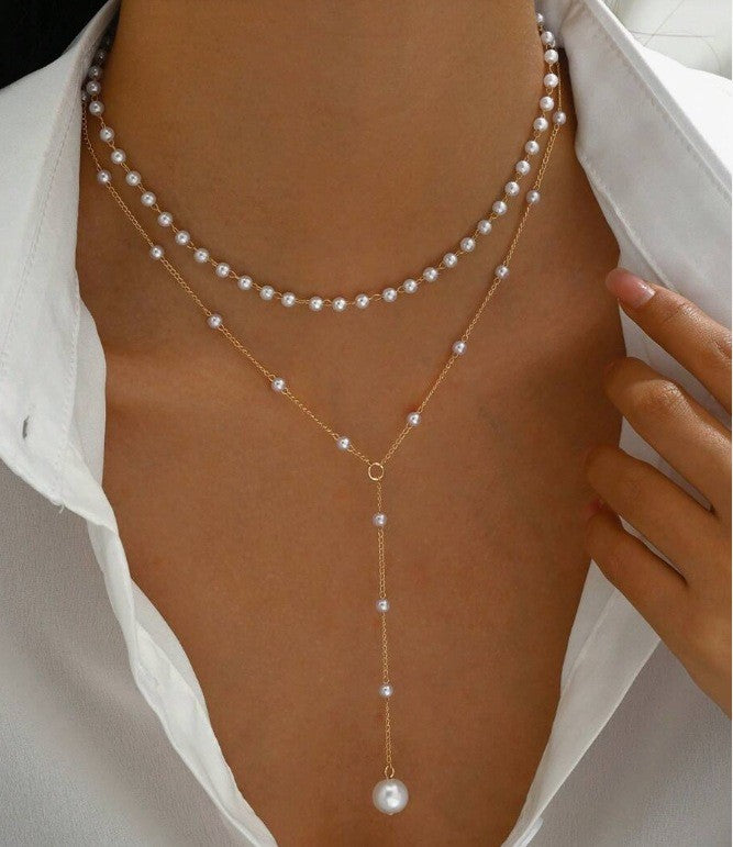 Layered Pearl Y-Necklace