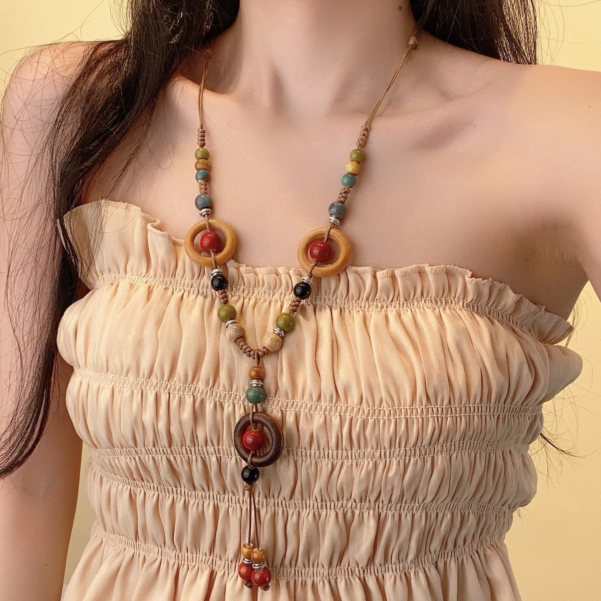 Wooden Circle Bead Necklace