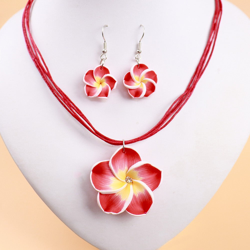 Floral Wax Cord Necklace & Earring Set