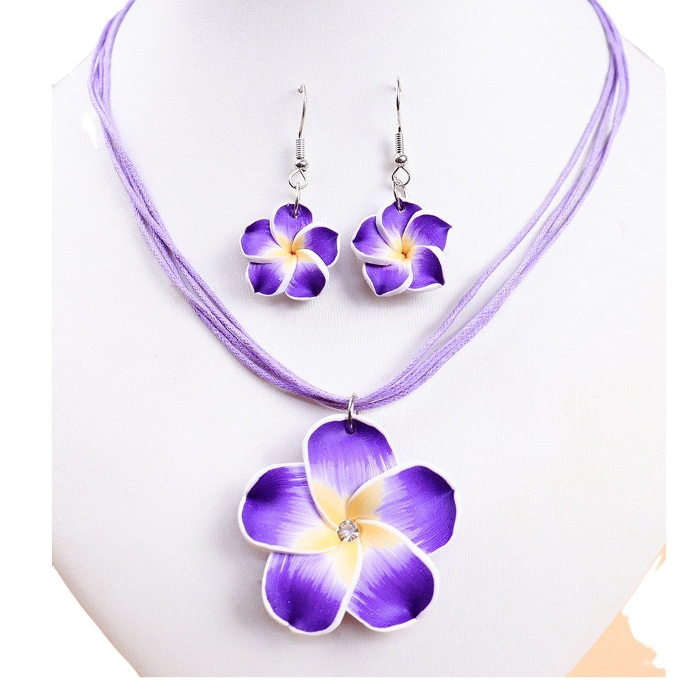 Floral Wax Cord Necklace & Earring Set