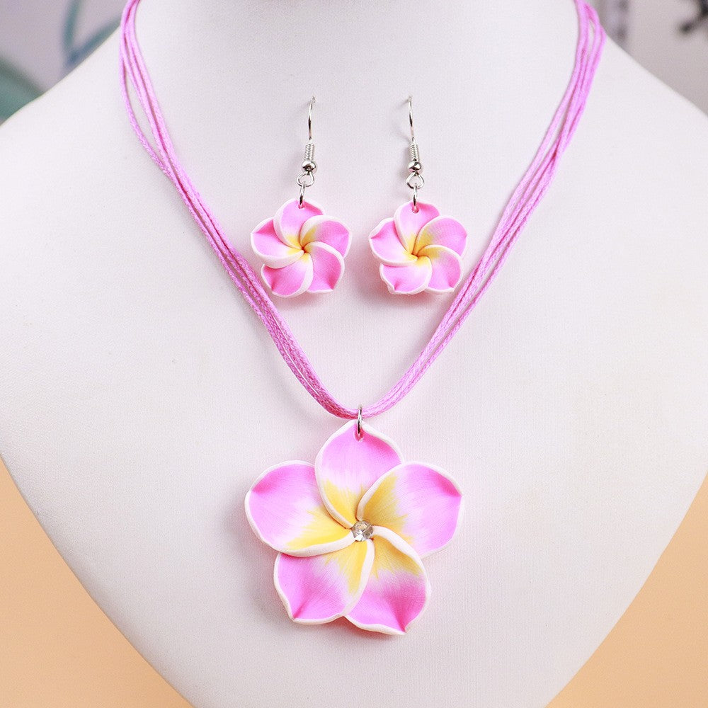 Floral Wax Cord Necklace & Earring Set