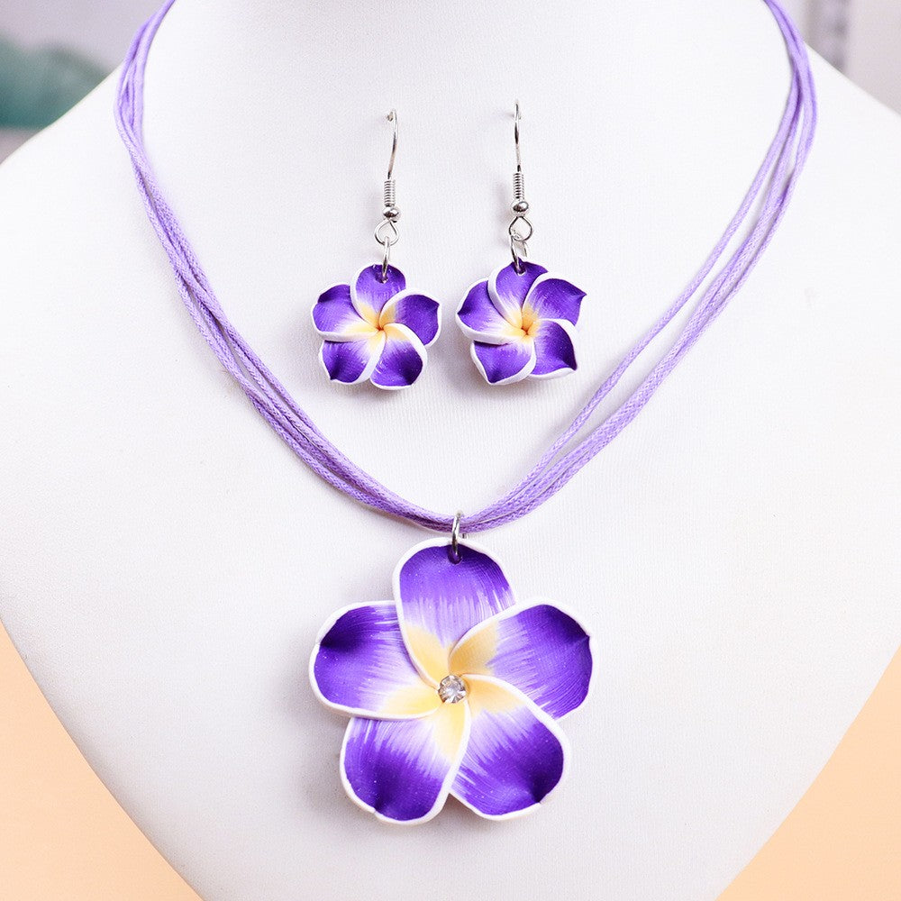 Floral Wax Cord Necklace & Earring Set