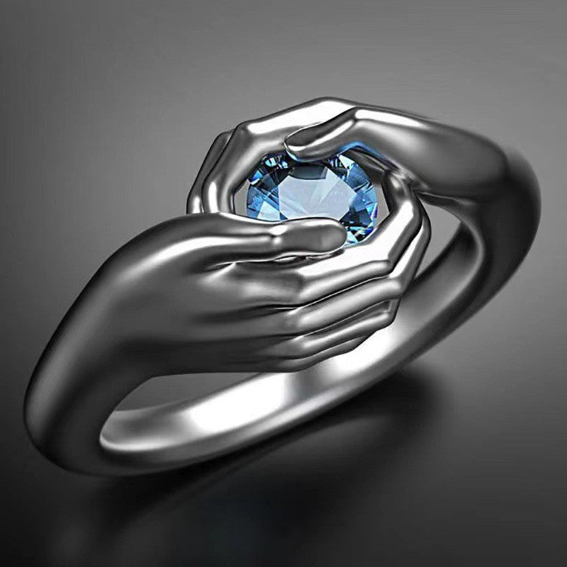 Cupped Hands Blue Stone Ring