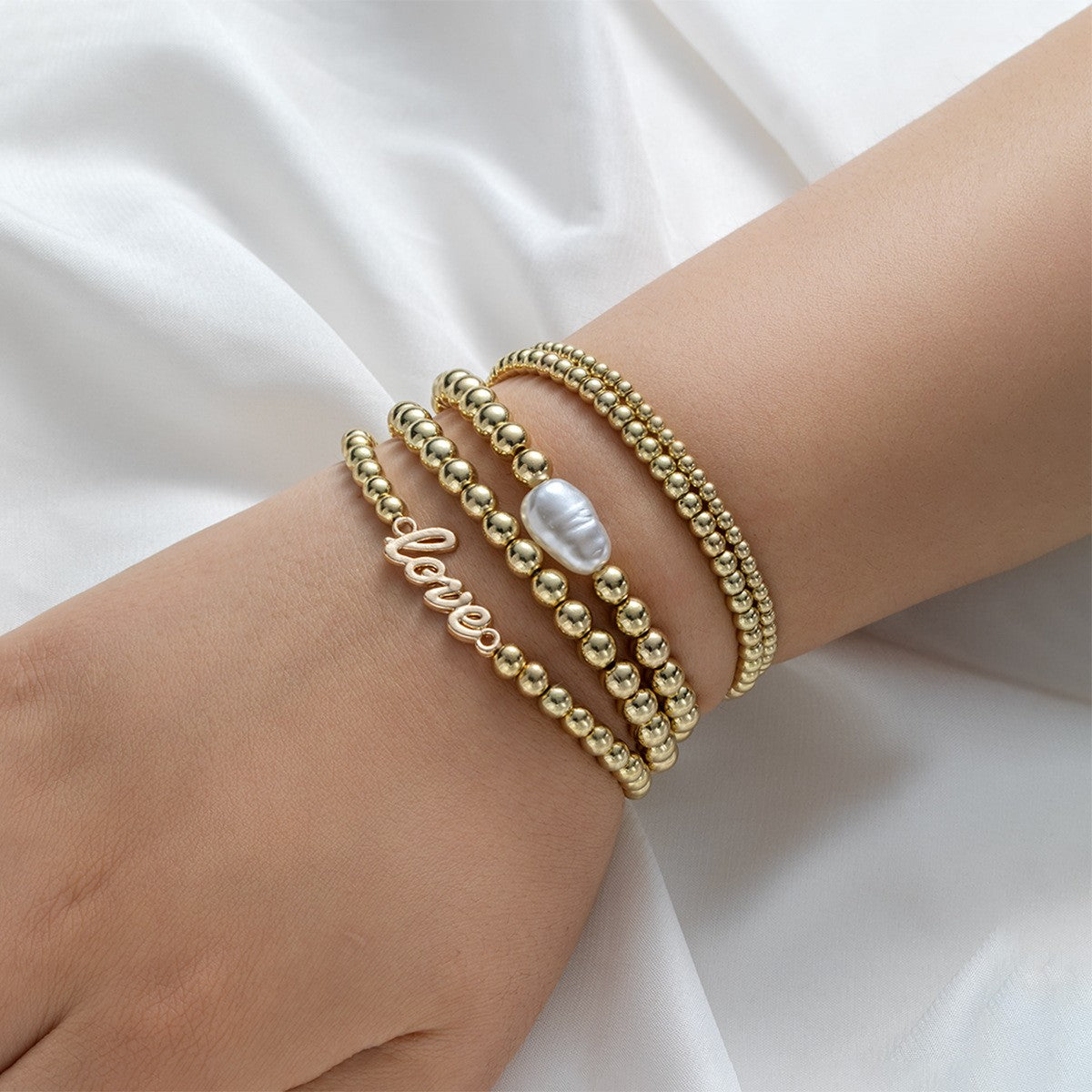 Love Script & Pearl Beaded Bracelet Set