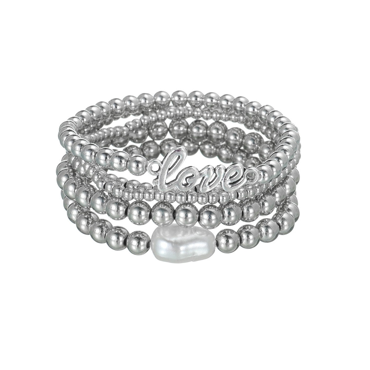 Love Script & Pearl Beaded Bracelet Set