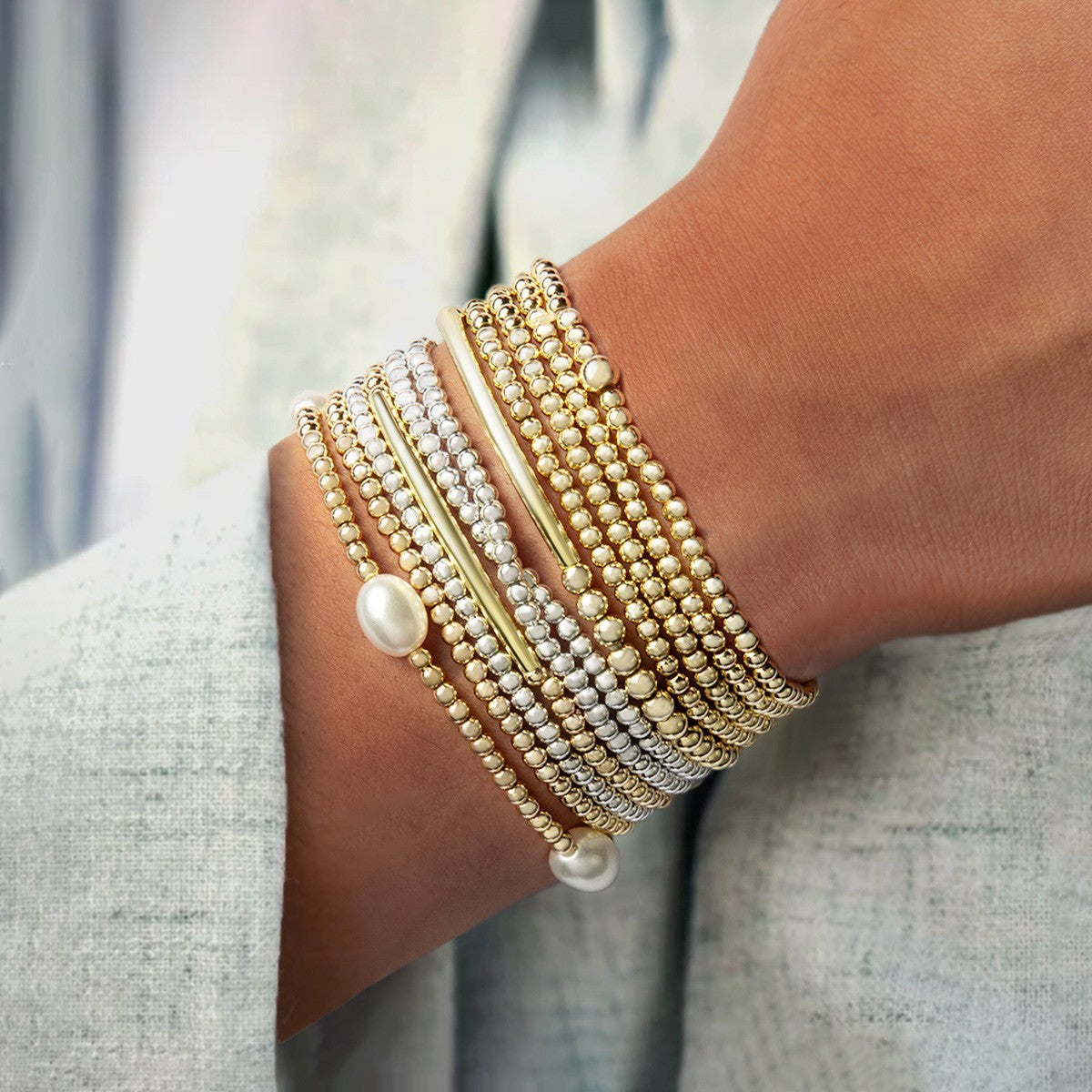 Love Script & Pearl Beaded Bracelet Set