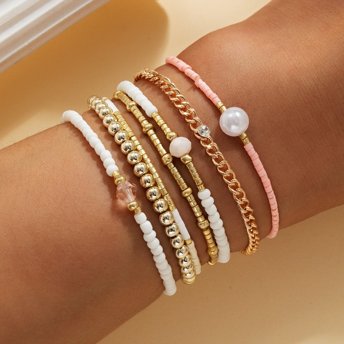 Love Script & Pearl Beaded Bracelet Set