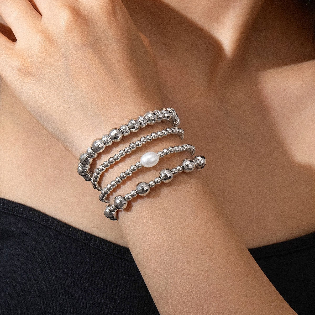 Love Script & Pearl Beaded Bracelet Set