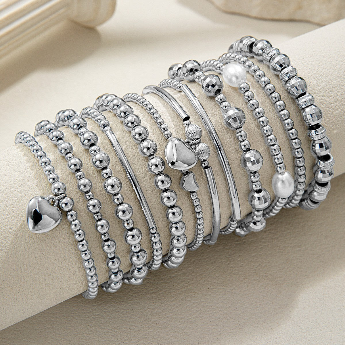 Love Script & Pearl Beaded Bracelet Set