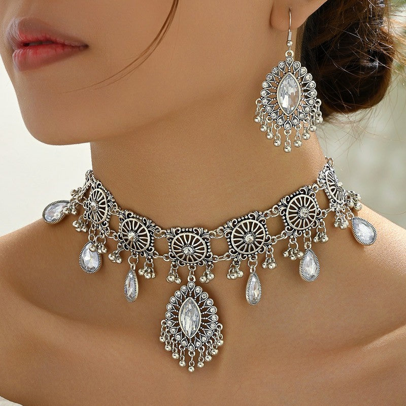 Stone Medallion Necklace & Earring Set