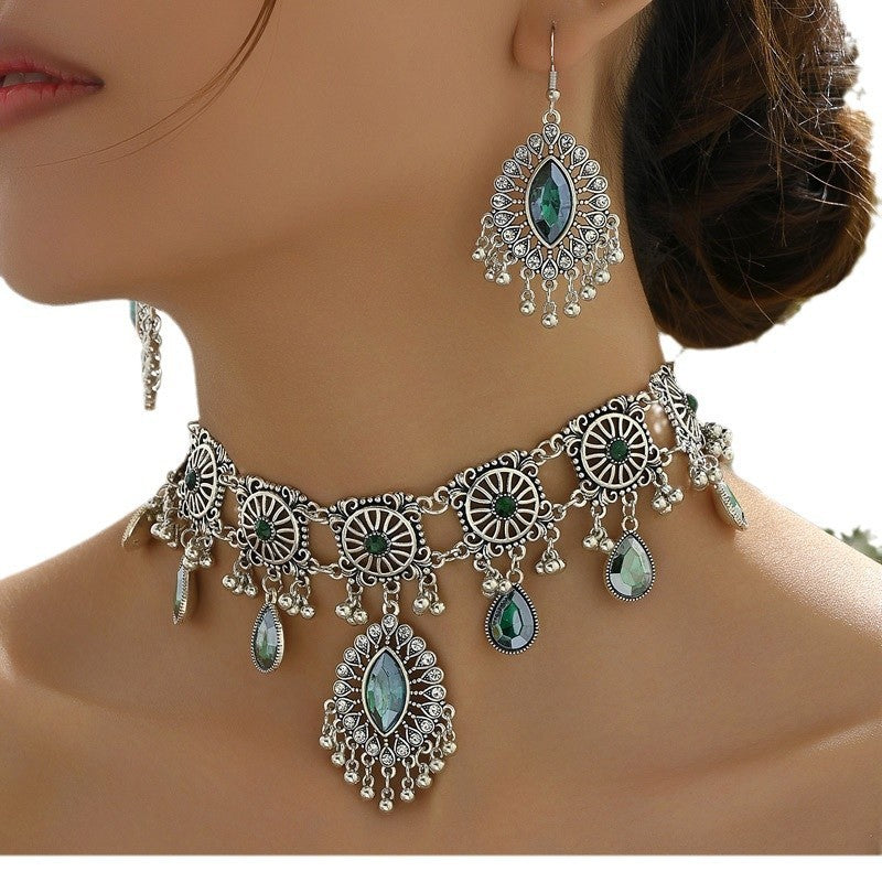 Stone Medallion Necklace & Earring Set