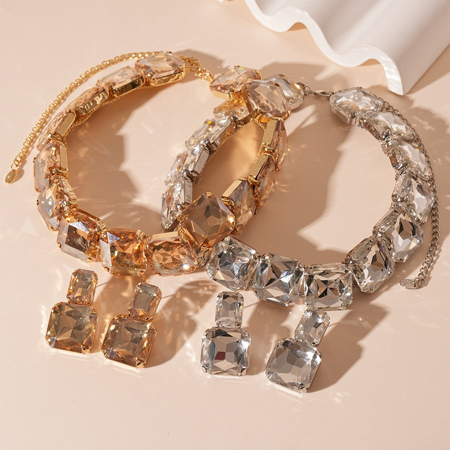 Square Crystal Collar Necklace & Earring Set