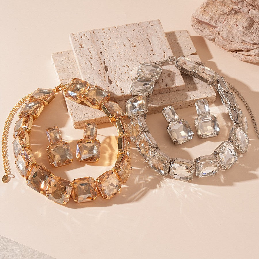 Square Crystal Collar Necklace & Earring Set
