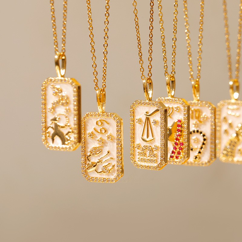 Zodiac Crystal Rectangular Pendant Necklace